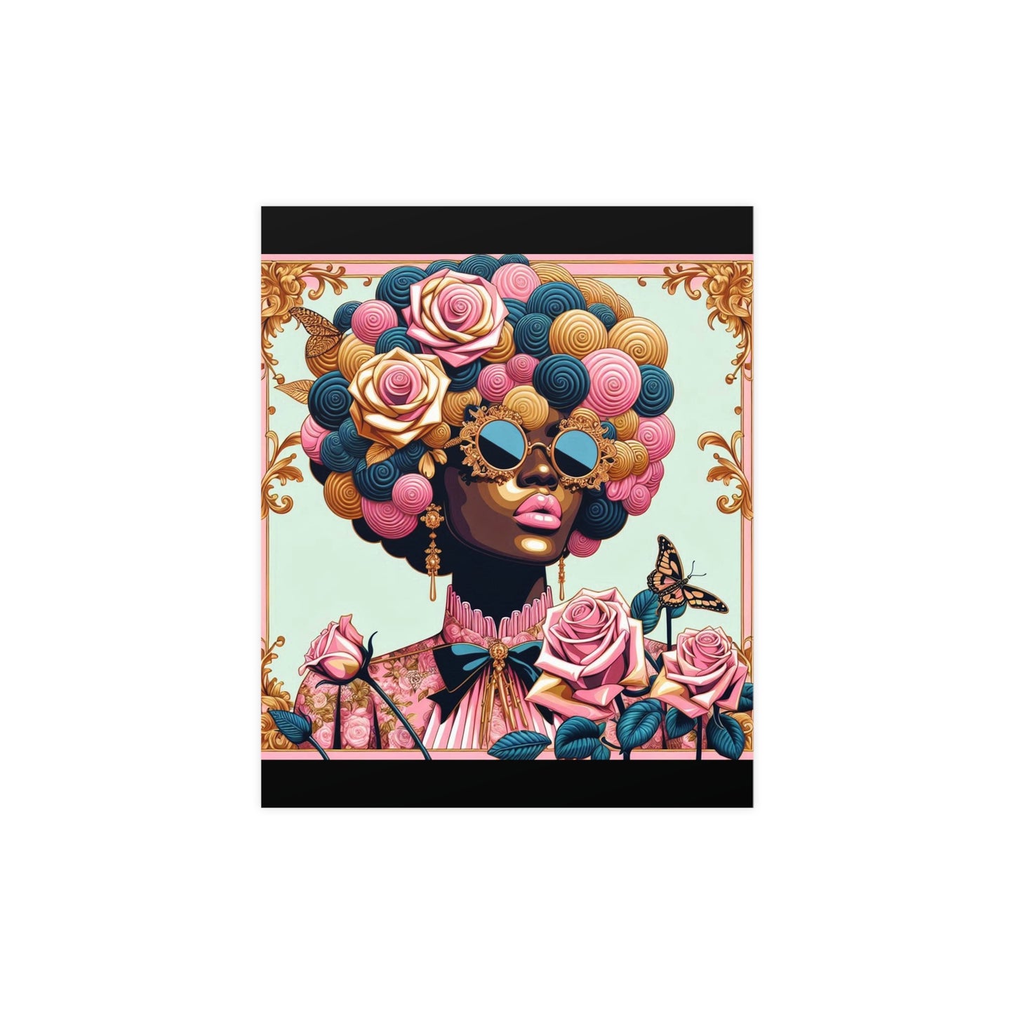 Vibrant Matte Art Posters, Wall Decor for Home, Boho Wall Art, Afrocentric Decor, Unique Gifts for Her - Lady In Pink Baroque