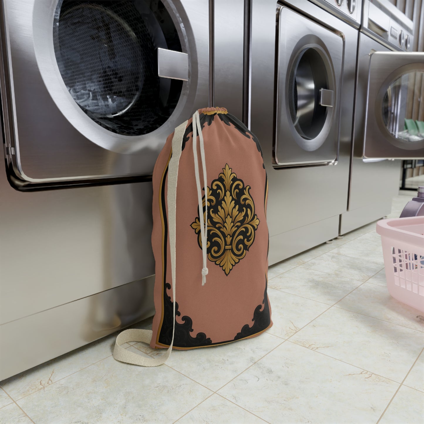 Vintage Baroque Laundry Bag — Elegant Mauve & Black-Gold Baroque Travel/Linen Organizer