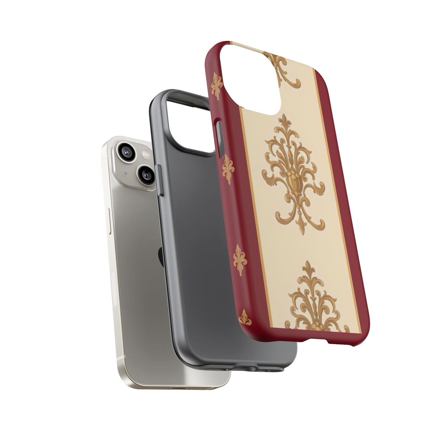 Elegant Floral Motif Phone Case - Tough Cases with Vintage Design - Dusk Red Striped Gold Damask