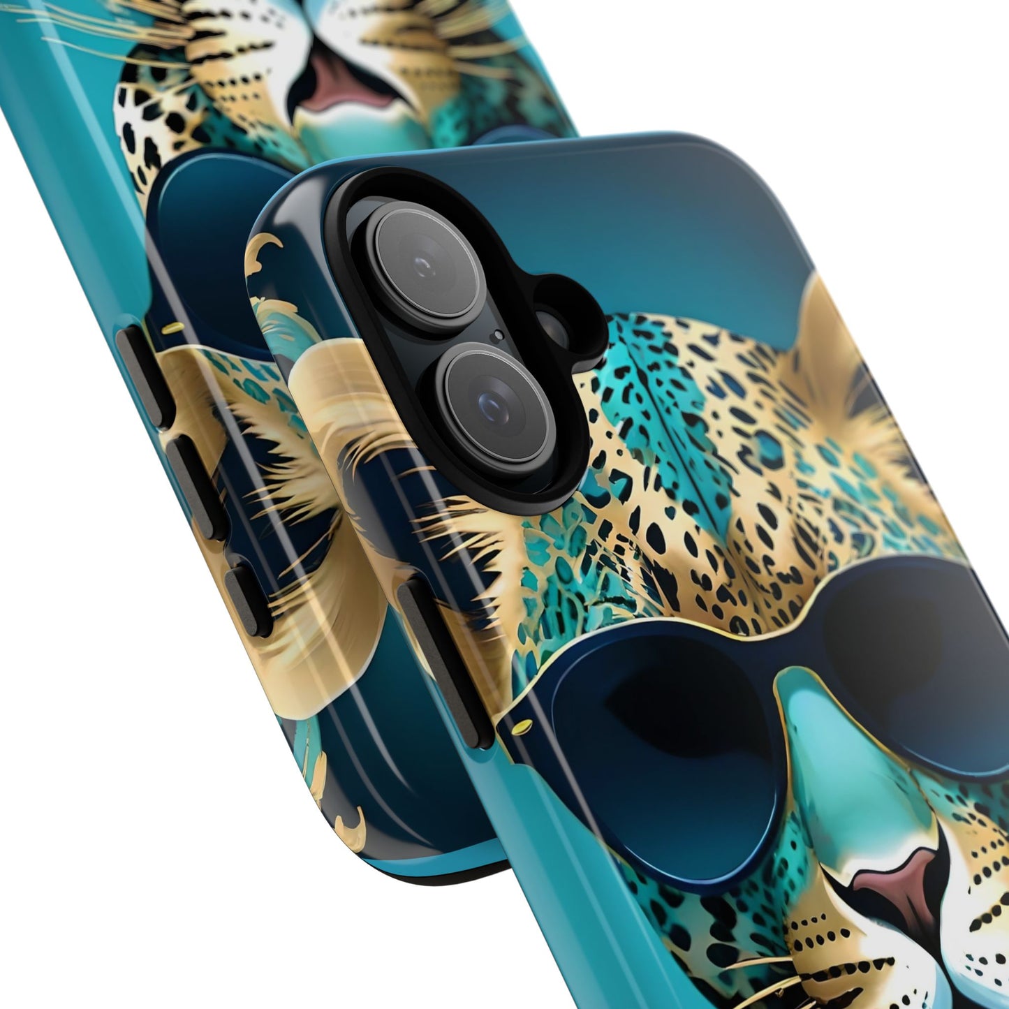 Phone Case - Aqua & Gold Leopard In Sunglasses Design