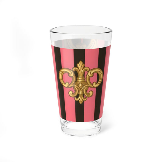 Chic Mixing Glass, Pink Striped Cocktail Glass, Elegant Drinkware, Perfect for Parties - Pink & Black Striped Gold Baroque
