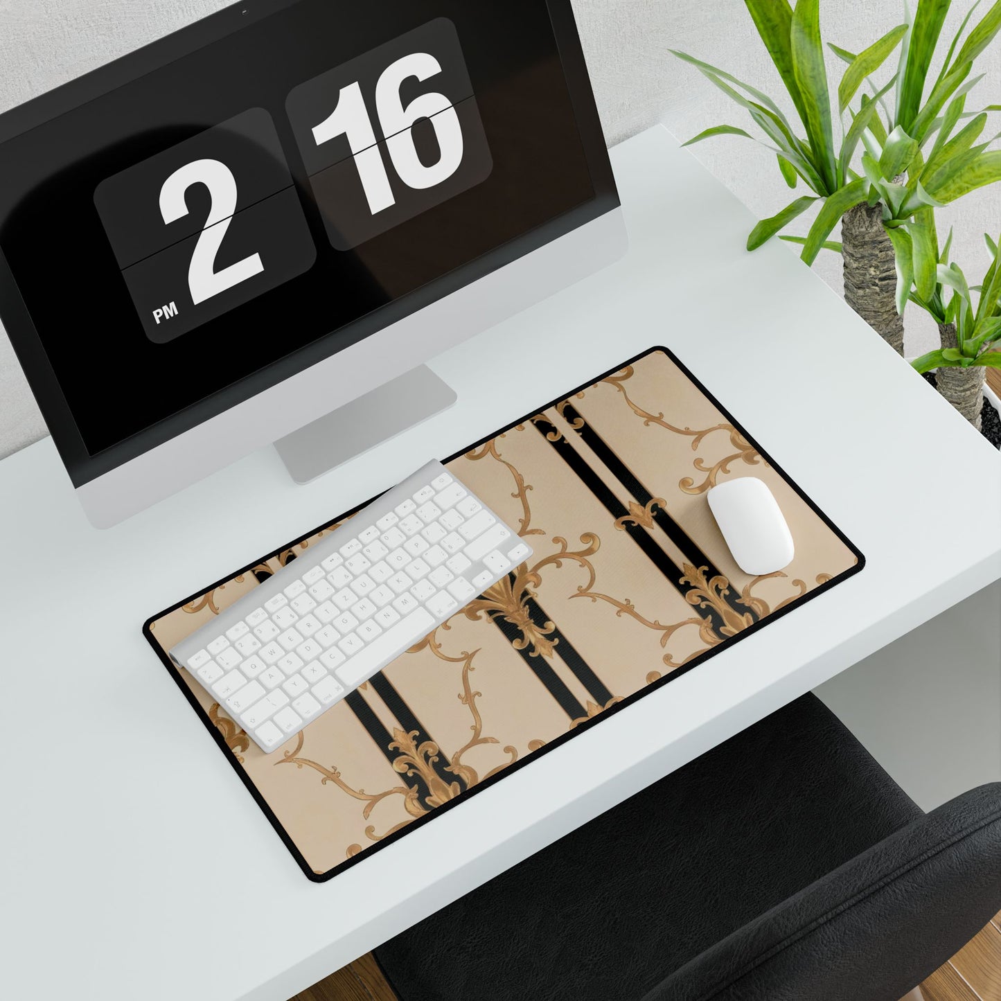 Stylish Desk Mats for Home Office, Elegant Workspace Decor, Desk Accessories for Gamers and Professionals - Black & Beige Striped Damask