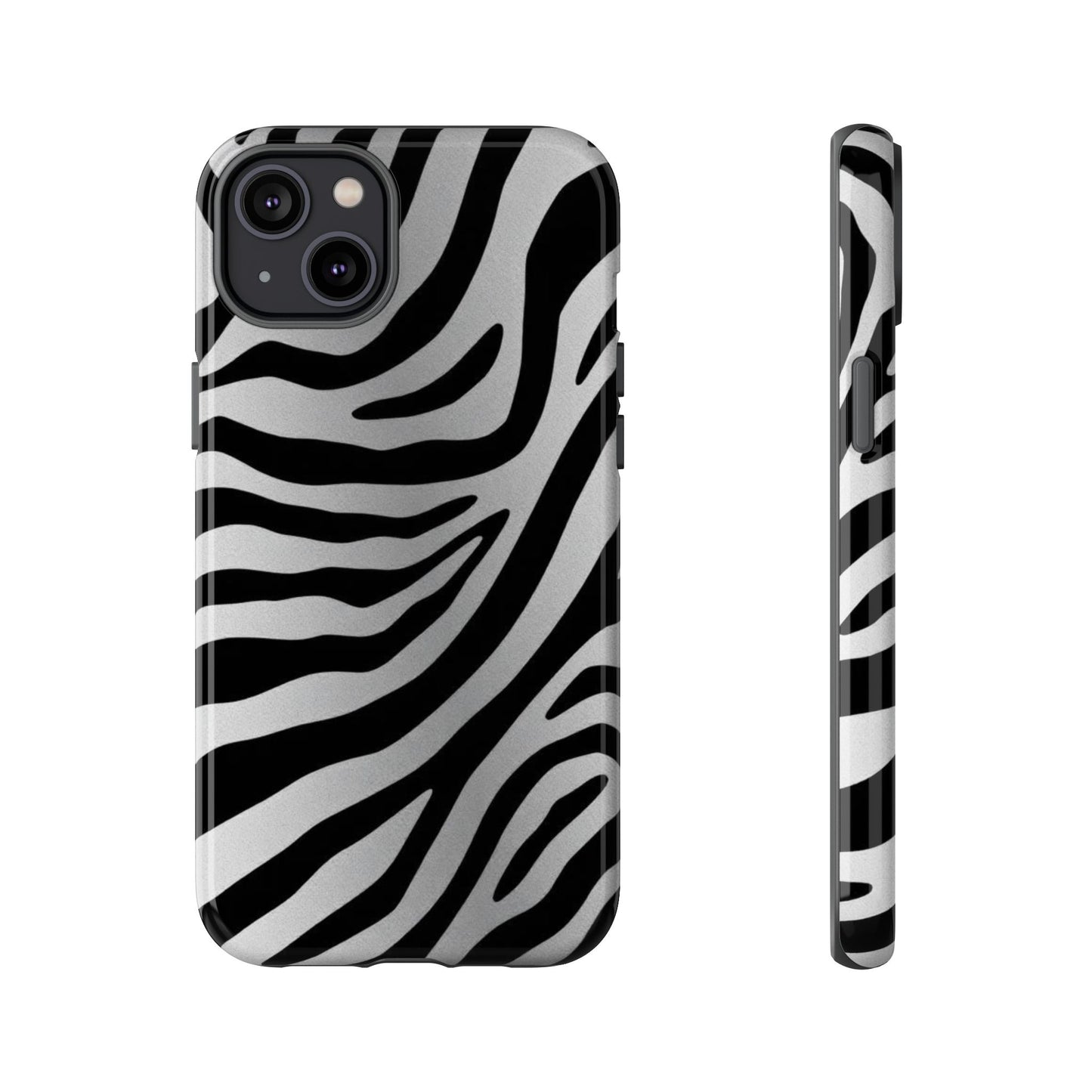 Zebra Print Tough Phone Case - Silver