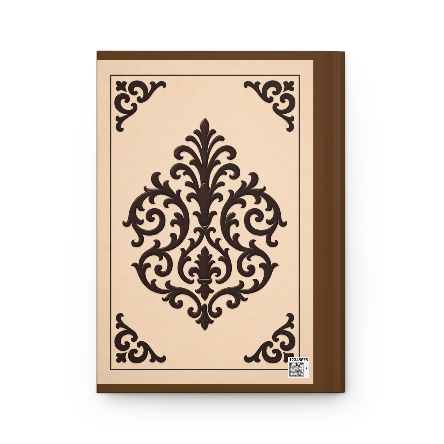 Almond-Beige & Brown Baroque Hardcover Journal — Classic Brown Notebook for Notes & Gift
