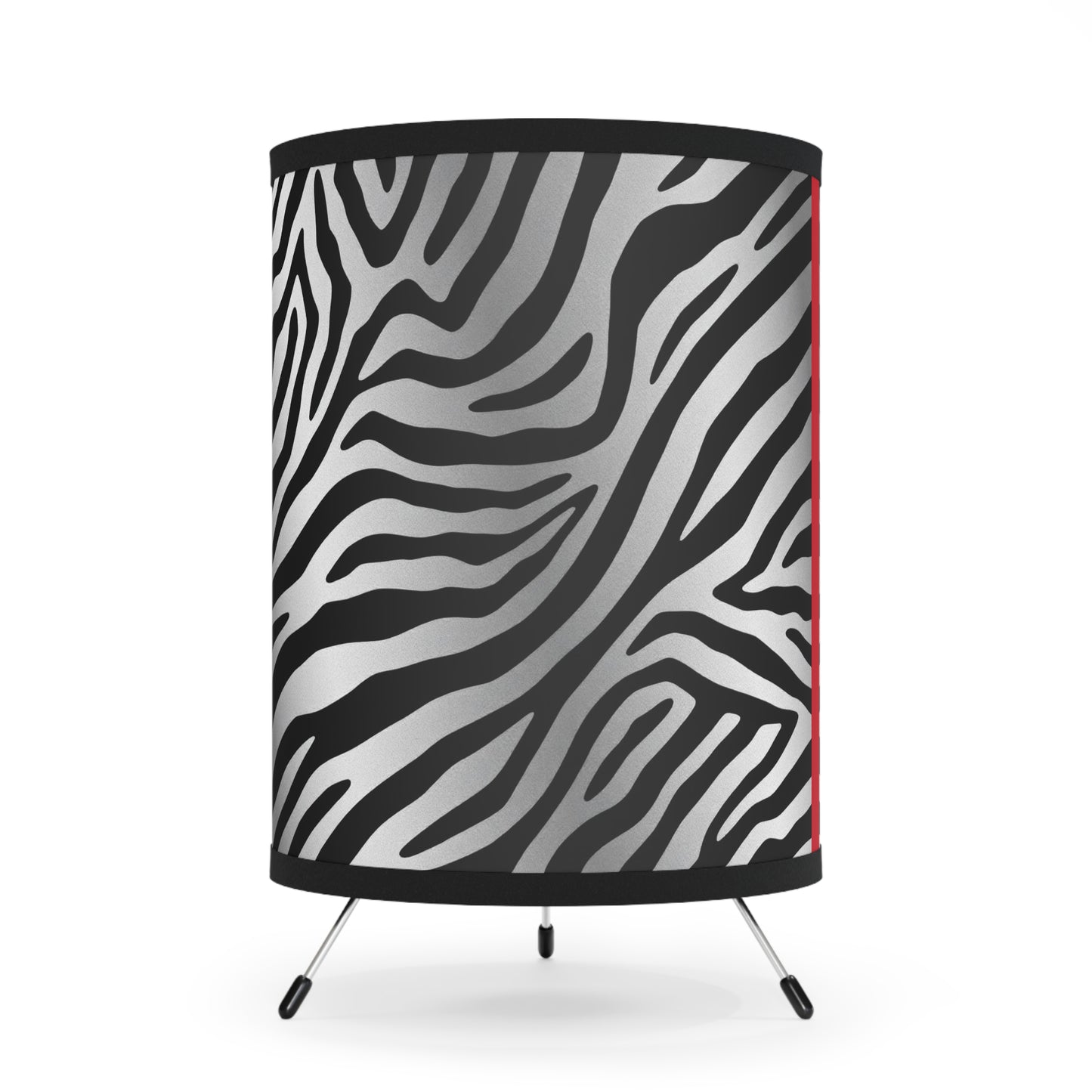 Zebra Print Tripod Lamp - Modern Home Decor with High-Res Shades - Silver/Red Stripe