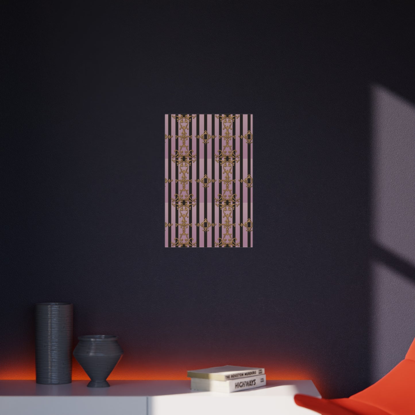 Elegant Decorative Foam Board | Wall Art, Home Decor, Office Accent, Gift Idea, Event Decoration - Lavender Ombre Striped Gold Baroque