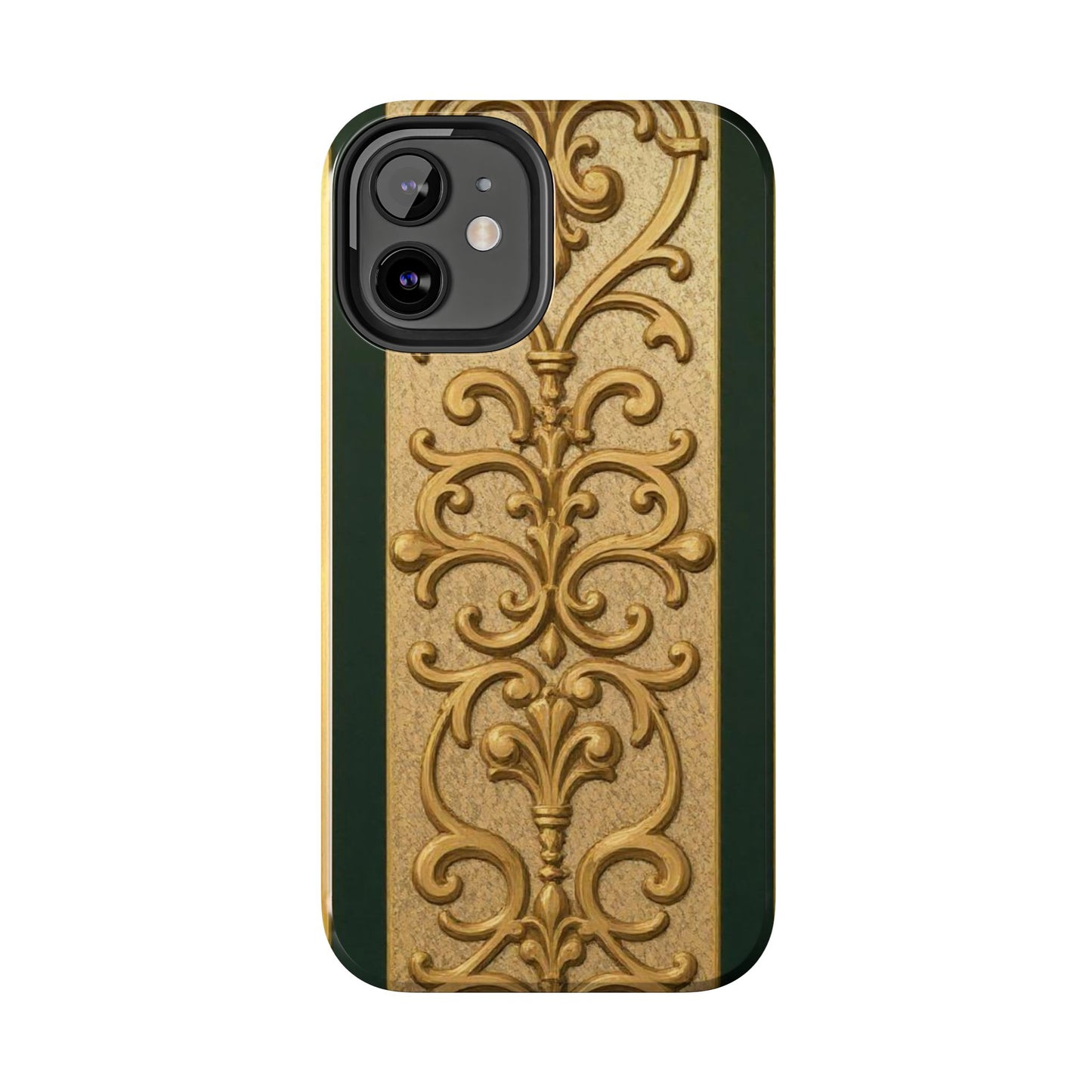 Elegant Teal Striped Gold Baroque Vintage Phone Case, Durable Cell Phone Cover, Floral Phone Protection, Personalized Gift Idea