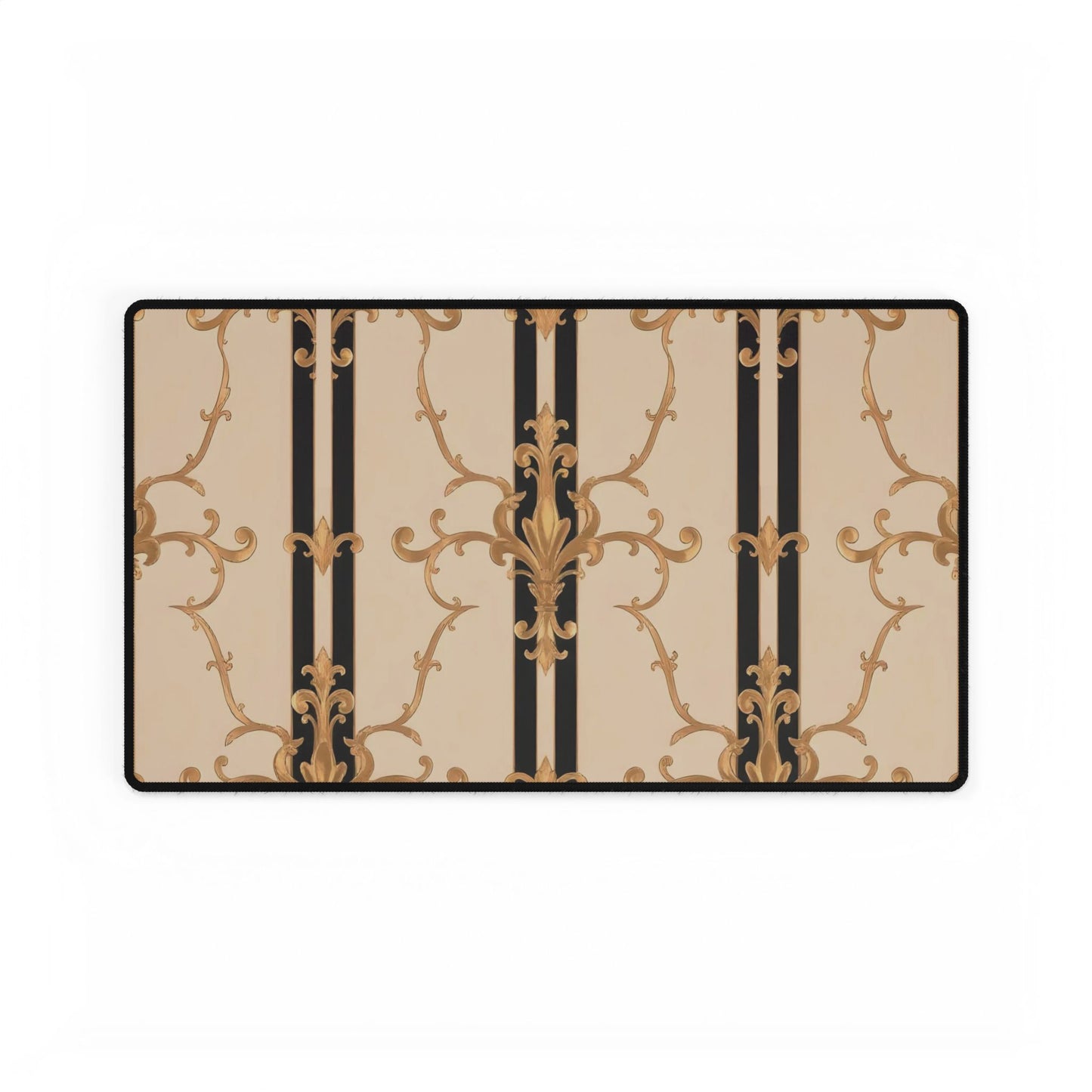 Stylish Desk Mats for Home Office, Elegant Workspace Decor, Desk Accessories for Gamers and Professionals - Black & Beige Striped Damask