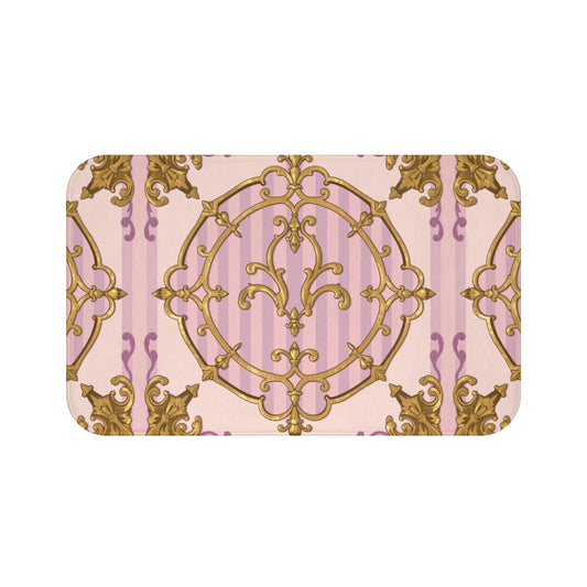 Elegant Vintage Lavender & Alabaster Striped Gold Baroque Bath Mat, Luxurious Bathroom Decor, Stylish Shower Rug, Gift for Home, Vintage Style Decor