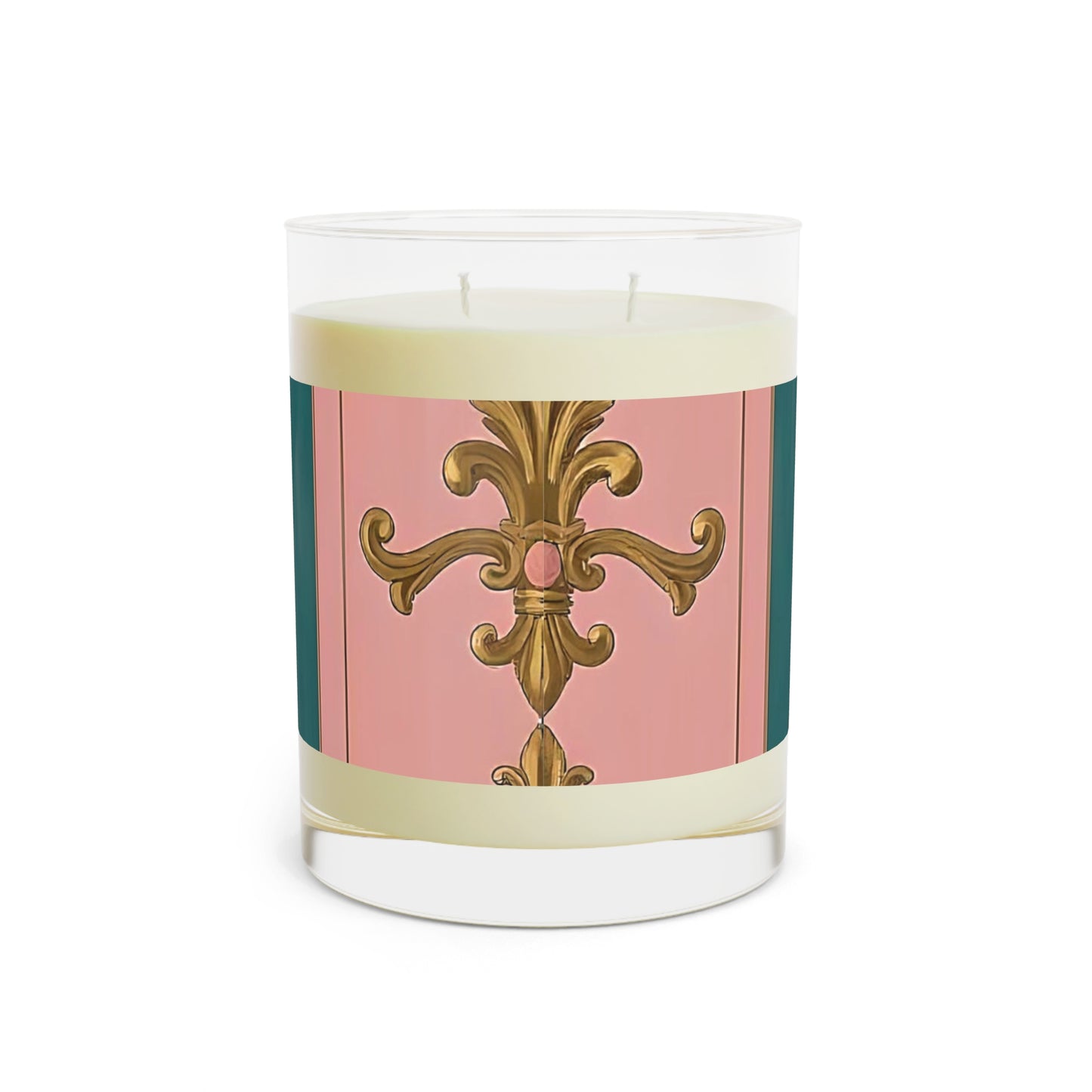 Elegant Floral Scented Candle - Chic Decor, Relaxation Gift, Home Fragrance, Party Favors - Pink & Teal Striped Gold Baroque