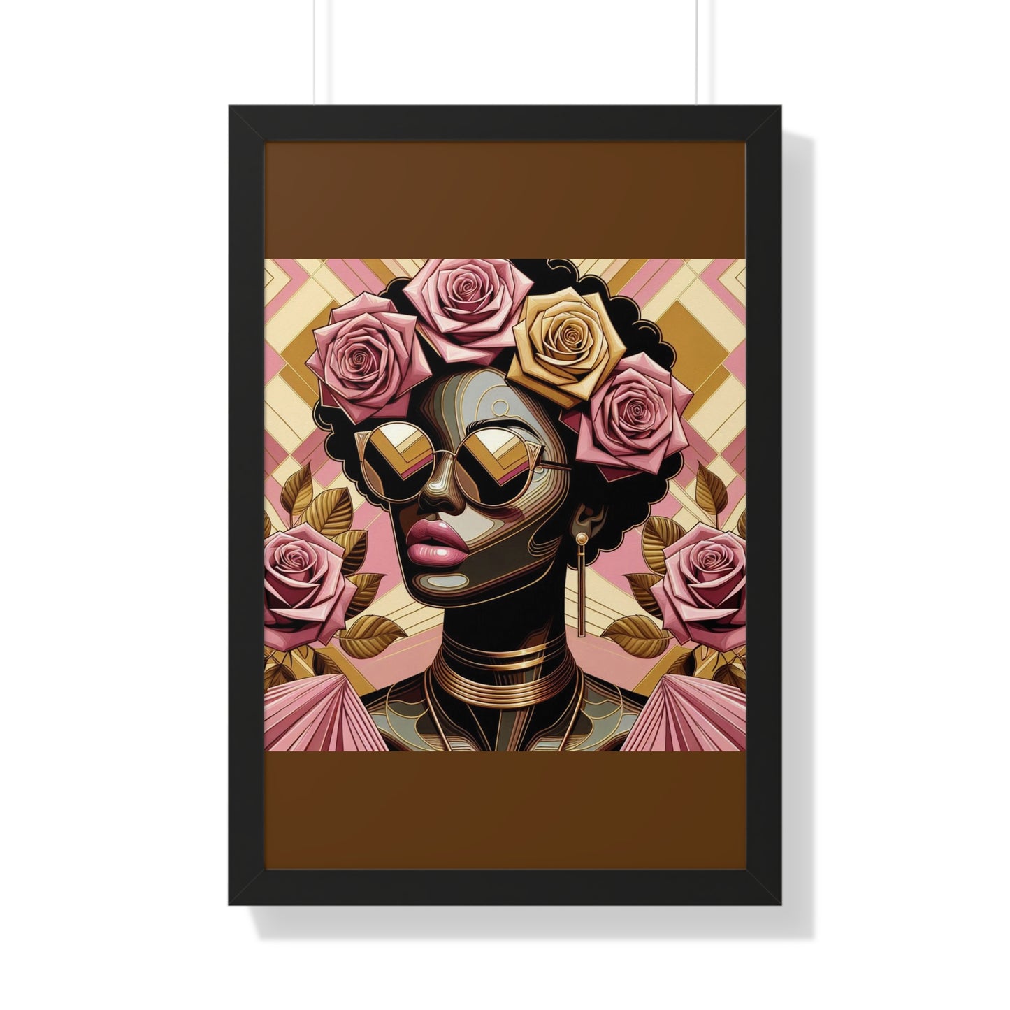 Elegant Framed Vertical Poster of Floral Woman, Home Decor, Wall Art, Gift for Her, Feminine Art Print - Pink Roses Lady