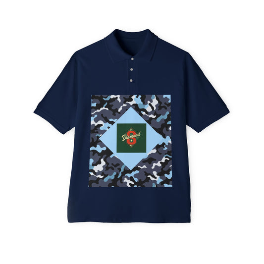 Stylish Men's Piqué Polo Shirt, Casual Wear, Summer Vibes, Golf Outing, Comfortable Fashion, Gift for Him -  Blue Camo Diamond 8
