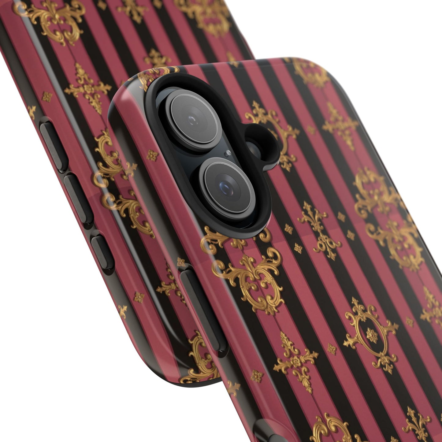 Elegant Black & Mauve Striped Gold Baroque Phone Case, Tough Phone Cases, Stylish Protective Cover, Unique Gift, Luxe Phone Accessories
