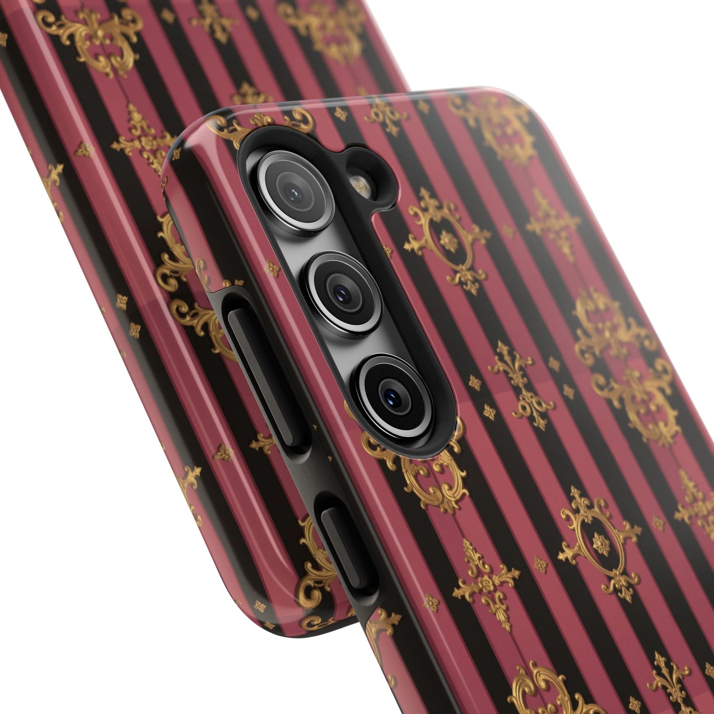 Elegant Black & Mauve Striped Gold Baroque Phone Case, Tough Phone Cases, Stylish Protective Cover, Unique Gift, Luxe Phone Accessories