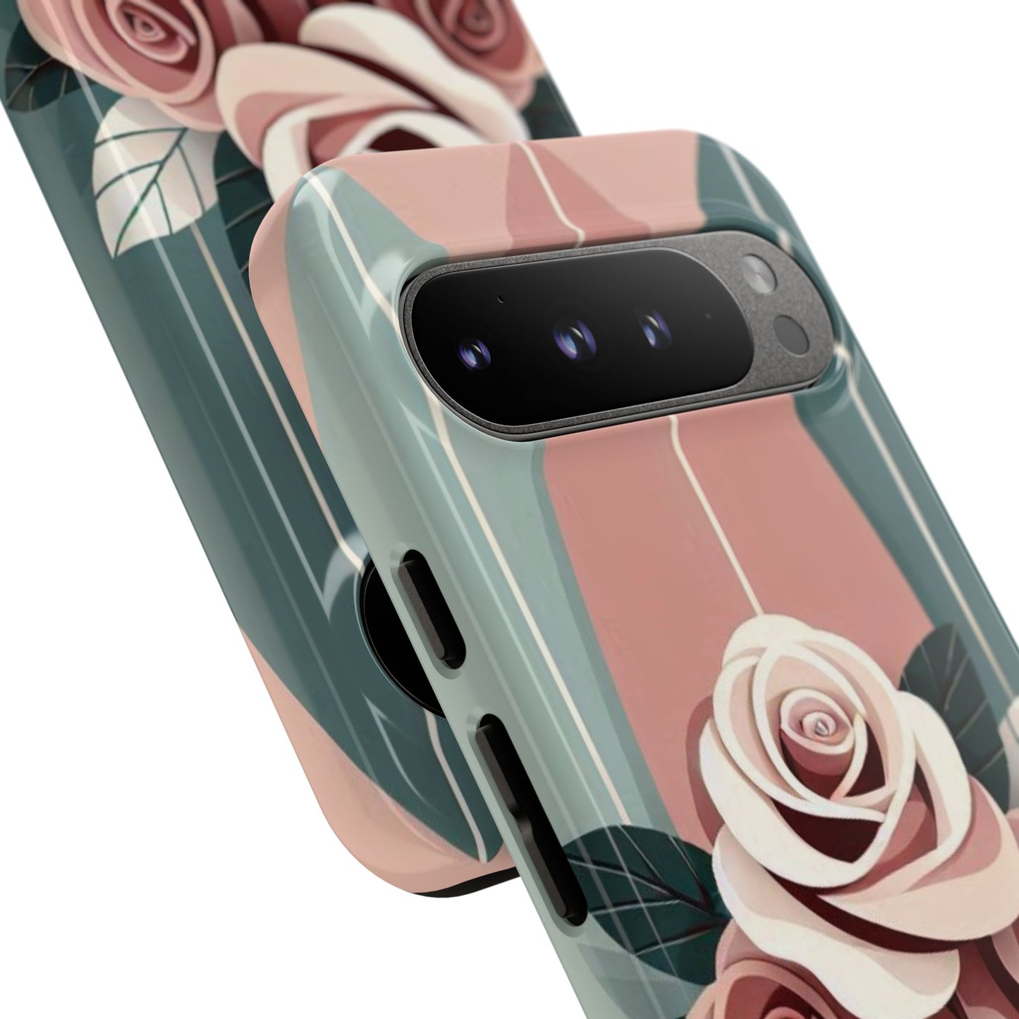 Phone Case - Burgundy, Matte Mauve & Teal Surfboard & Roses Design