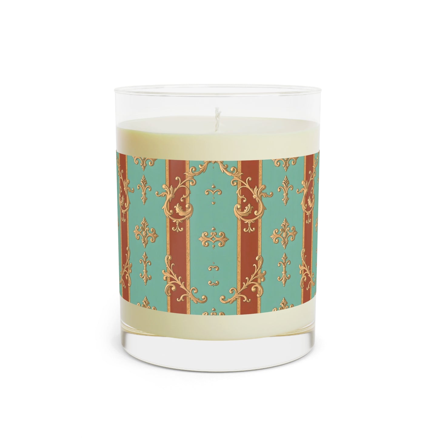 Elegant Vintage Scented Candle - 11oz Glass - Rust & Mint Aqua Striped Baroque