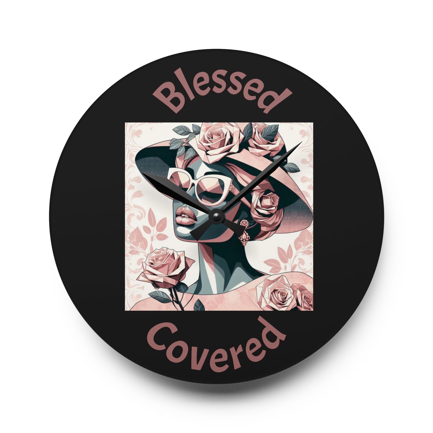Floral Blessed and Covered Acrylic Wall Clock, Elegant Home Decor, Motivational Gift, Wall Art for Living Room, Inspirational Clock