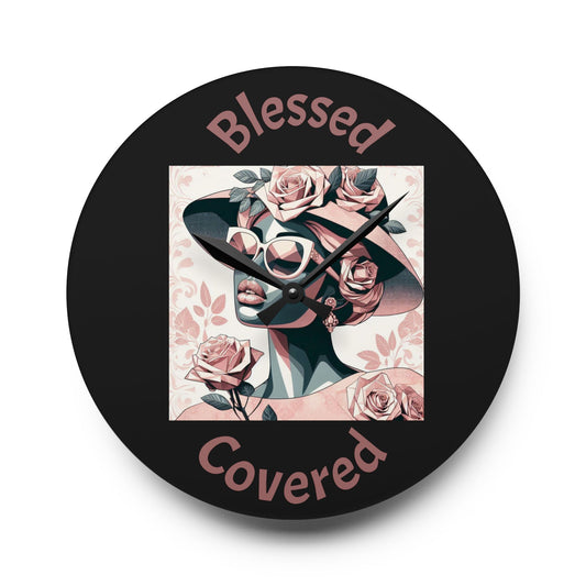 Floral Blessed and Covered Acrylic Wall Clock, Elegant Home Decor, Motivational Gift, Wall Art for Living Room, Inspirational Clock