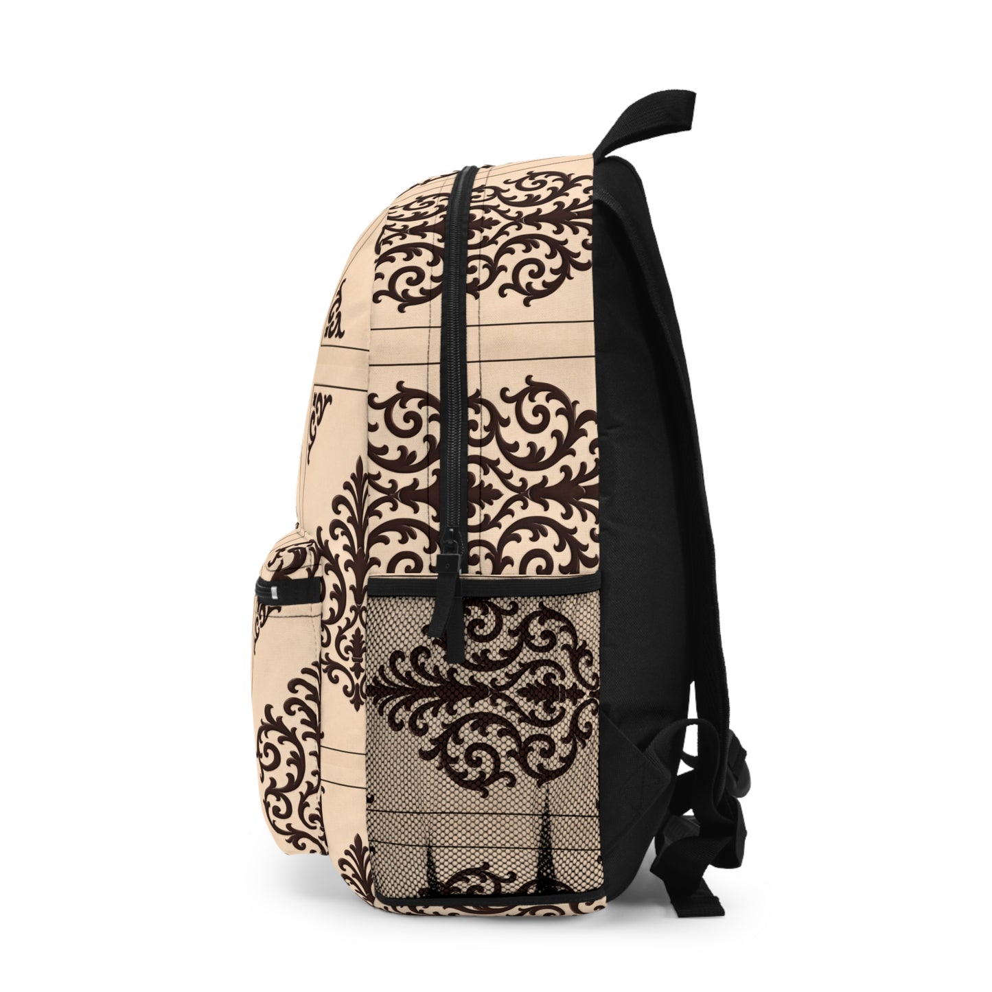Almond-Beige & Brown Baroque Backpack — Elegant Vintage Beige & Brown Backpack