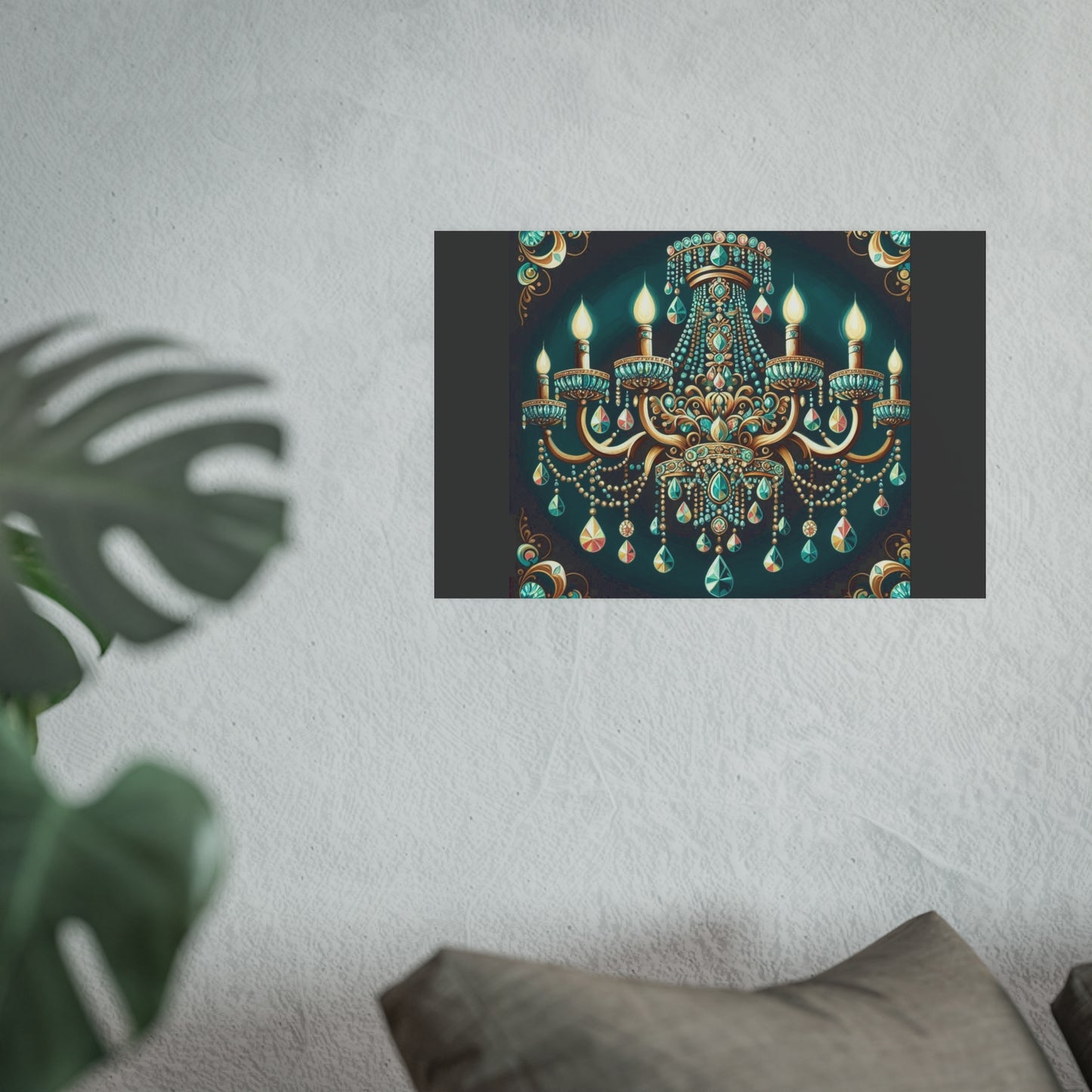 Elegant Chandelier Poster - Luxurious Wall Art for Home Décor - Teal Jeweled Chandelier
