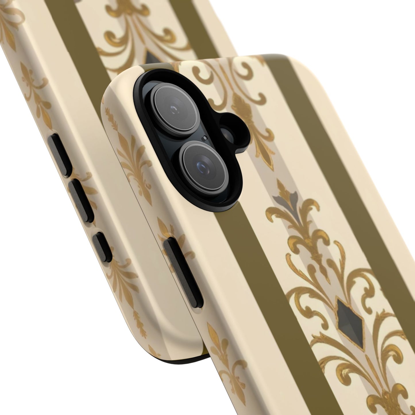 Elegant Floral Motif Phone Case - Tough Cases with Vintage Design - Olive Striped Gold Damask