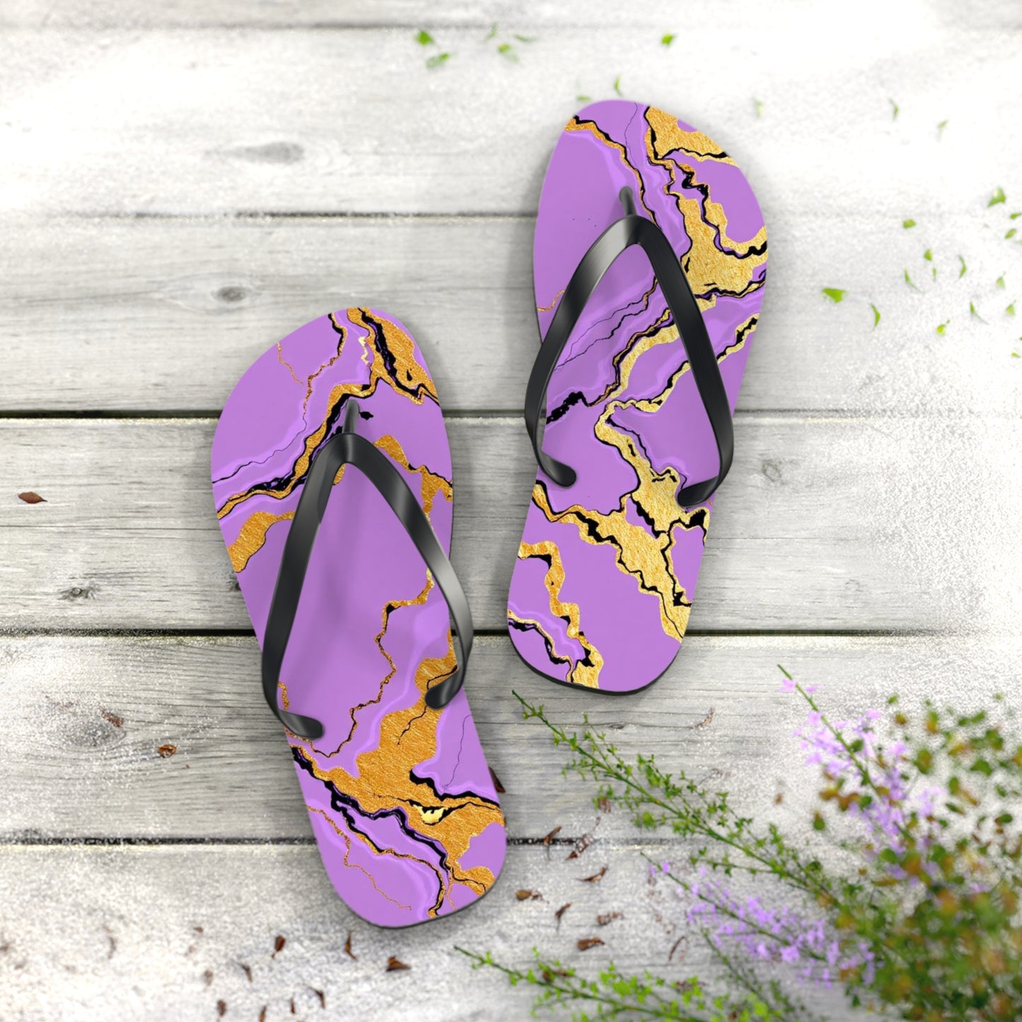 Vibrant Marble Lavender Print Flip Flops | Trendy Summer Sandals, Beach Footwear, Vacation Essential, Stylish Outdoor Slippers, Gift for Her