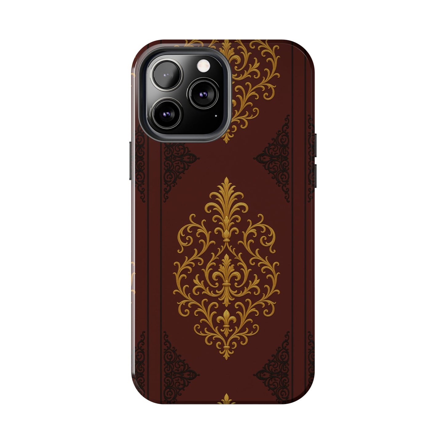 Dusk Burgundy-Black & Gold Baroque Tough Phone Case — Ornate Gold Baroque on Burgundy