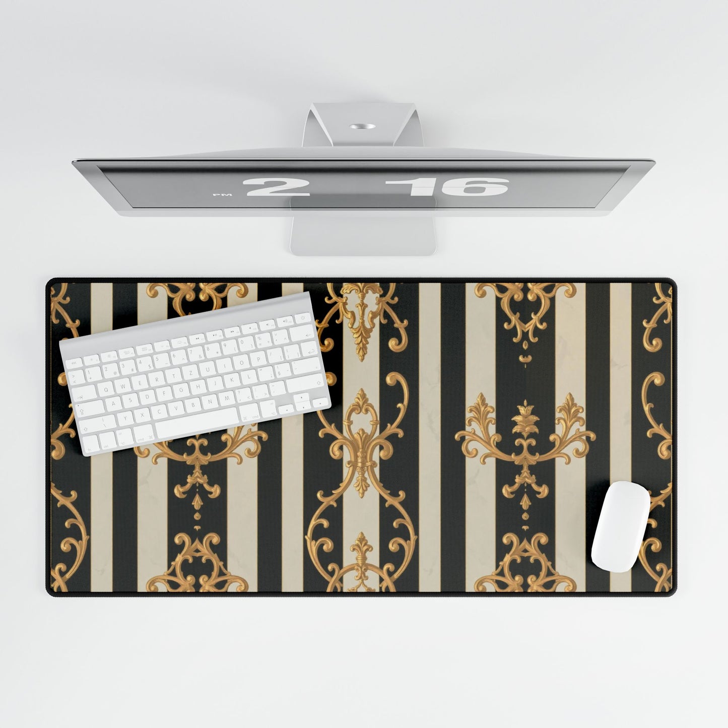 Elegant Black & Alabaster Striped Baroque Desk Mats - Stylish Office Accessories for Home & Work, Gamer Mats, Desk Decor, Chic Gifts