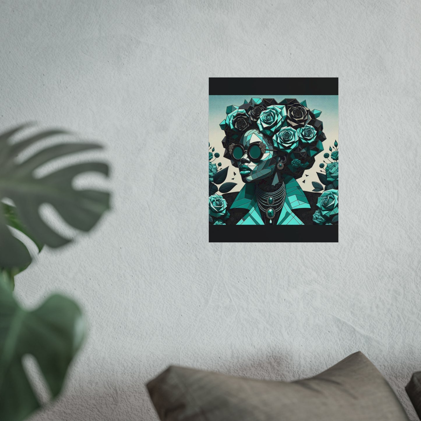 Chic Floral Fine Art Poster | Modern Wall Decor, Home Aesthetic, Gift for Art Lovers, Unique Room Makeover - Turquoise & Black Roses Lady
