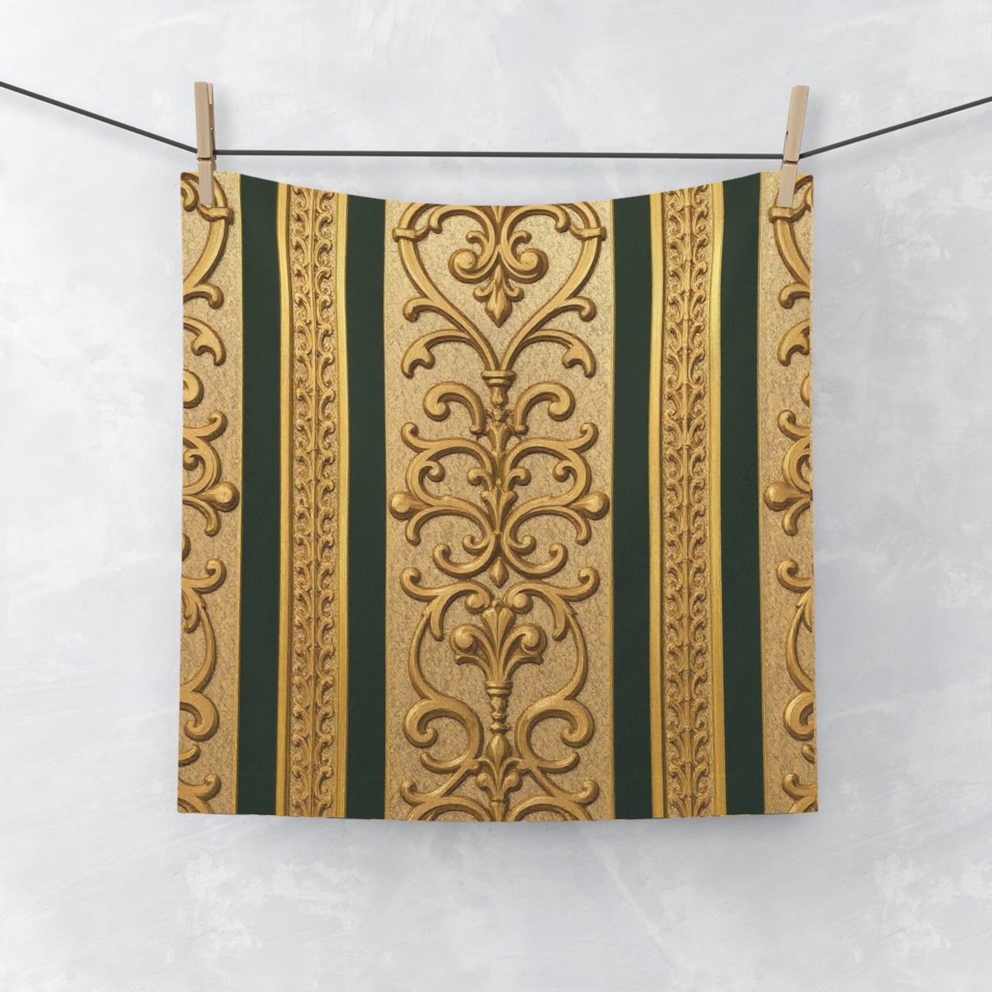 Luxurious Teal Striped Gold Baroque Face Towel, Elegant Bathroom Decor, Gift for Her, Spa Day Essential, Wedding or Home Use