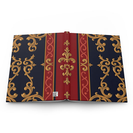 Elegant Decorative Hardcover Journal, Vintage Style Notebook, Gift for Writers, Art Lovers, Journal for Home Decor - Midnight Blue & Dusk Red Gold Baroque