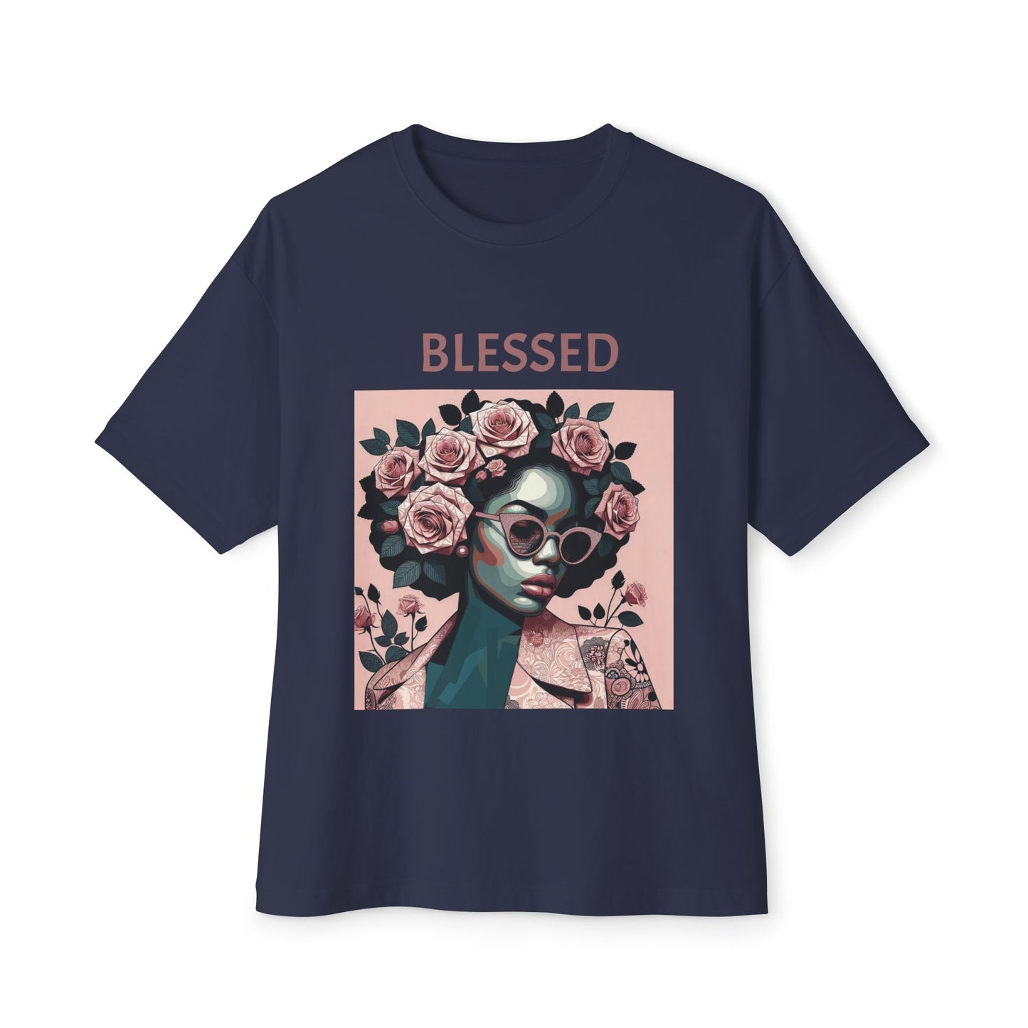 Unisex Oversized Boxy Tee - Blessed Floral Graphic Tee, Comfortable T-Shirt for Girls Night Out, Casual Summer Top, Gift for Her - Mauve Lettering