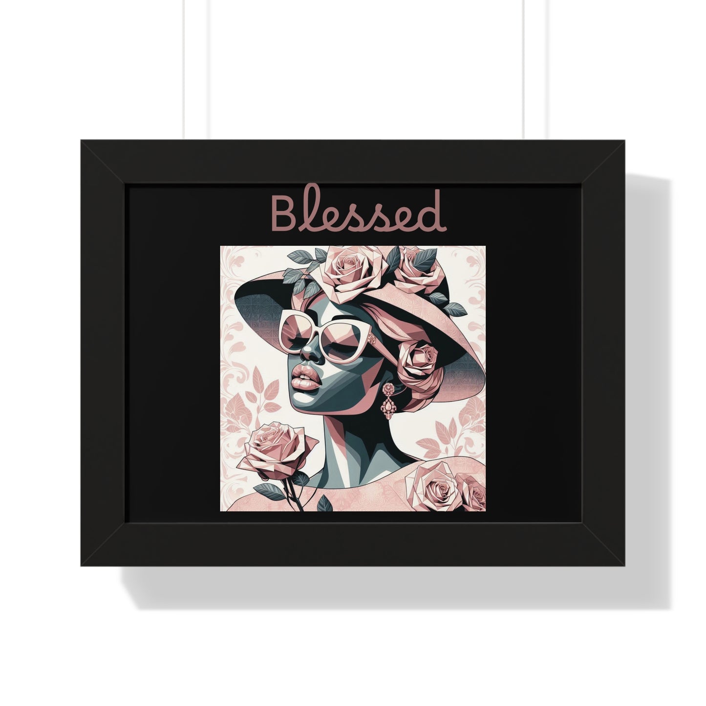 Framed Art Print: Blessed Floral Wall Decor, Inspirational Home Gift, Boho Art for Living Room, Stylish Gift for Friends, Modern Wall Art