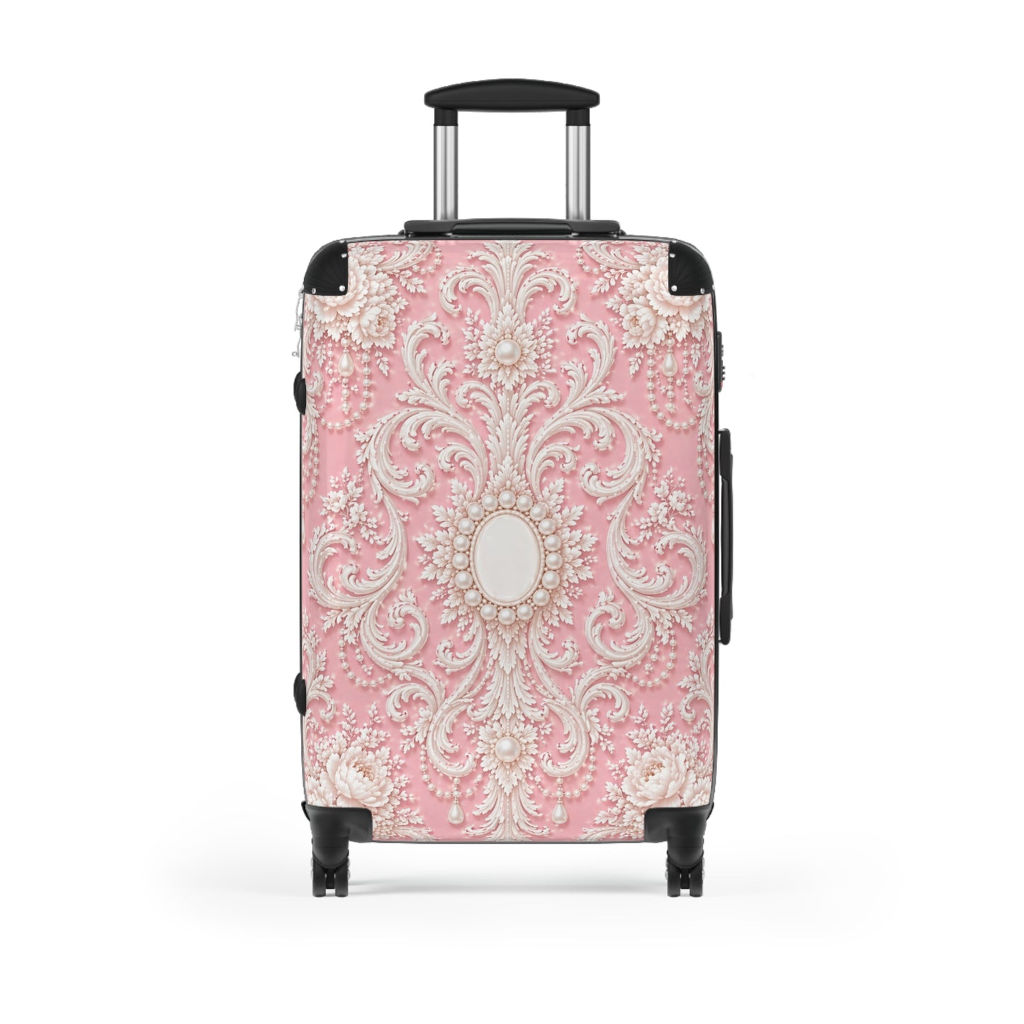Pink Rococo Suitcase – Vintage Pearl Ornate Travel Luggage