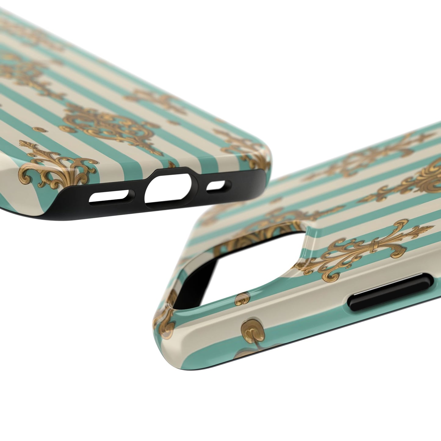 Elegant Striped Phone Case with Vintage Design, Tough Phone Cover, Stylish Smartphone Case - Matte Green Striped Rococo
