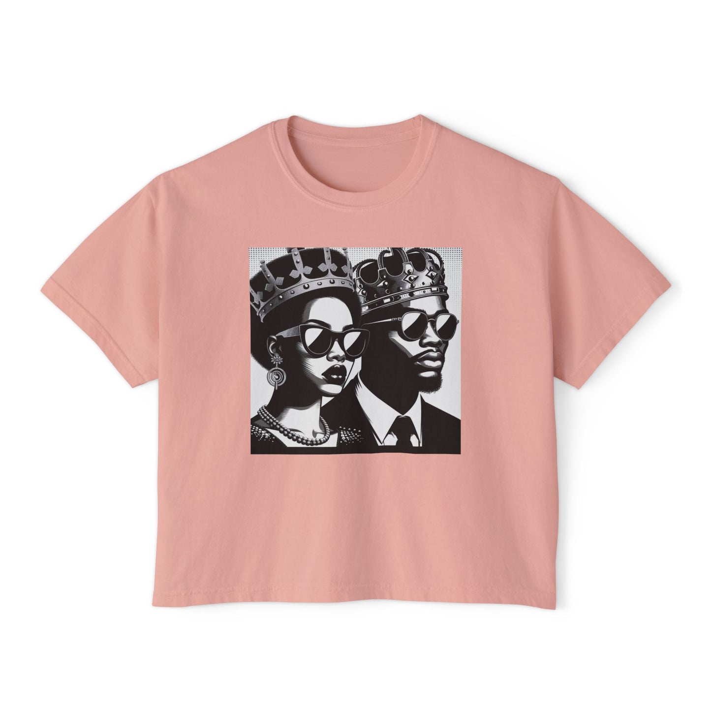 Royalty Inspired Women's Boxy Tee, Casual Chic Shirt, Black Couple Graphic Tee, Perfect Gift for Her, Streetwear Fashion