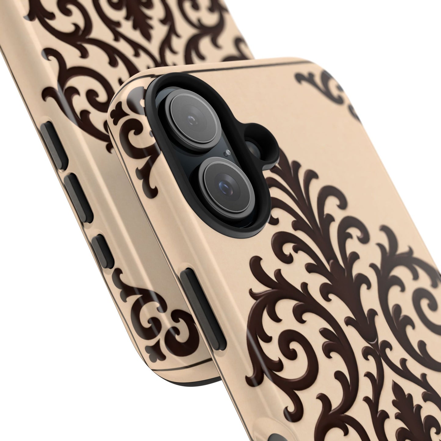 Almond-Beige & Brown Baroque Tough Phone Case — Elegant Beige & Brown Protective Cover