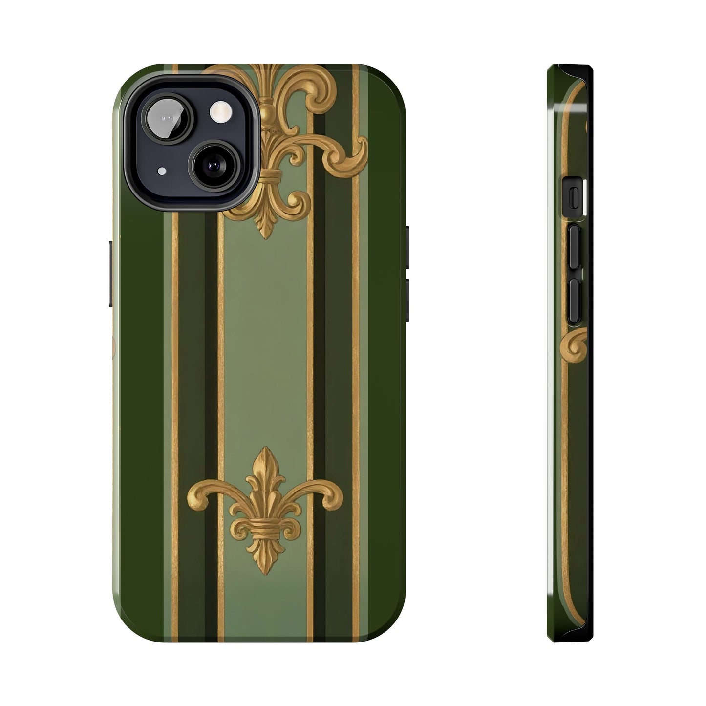 Elegant Tough Phone Cases - Baroque Design, Durable Cell Phone Covers, Unique Gifts for Her, Holiday Gifts - Green Striped Gold Baroque