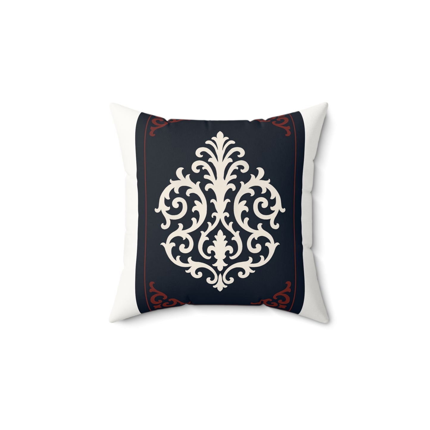 Dusk Blue-Maroon & White Baroque Faux Suede Pillow