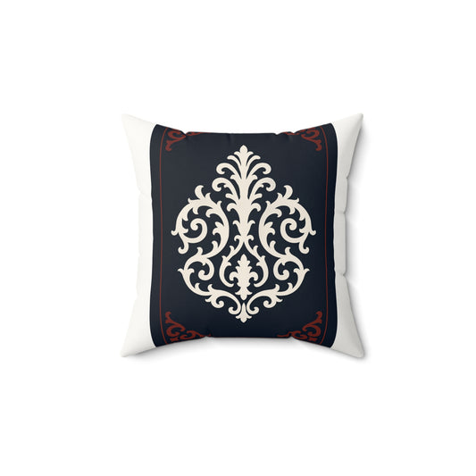 Dusk Blue-Maroon & White Baroque Faux Suede Pillow