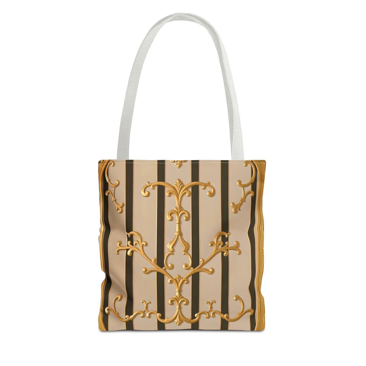 Elegant Gold Pattern Tote Bag - Stylish Carryall for Everyday Use, Eco-Friendly Shopping, Gift for Her - Beige Striped Gold Rococo