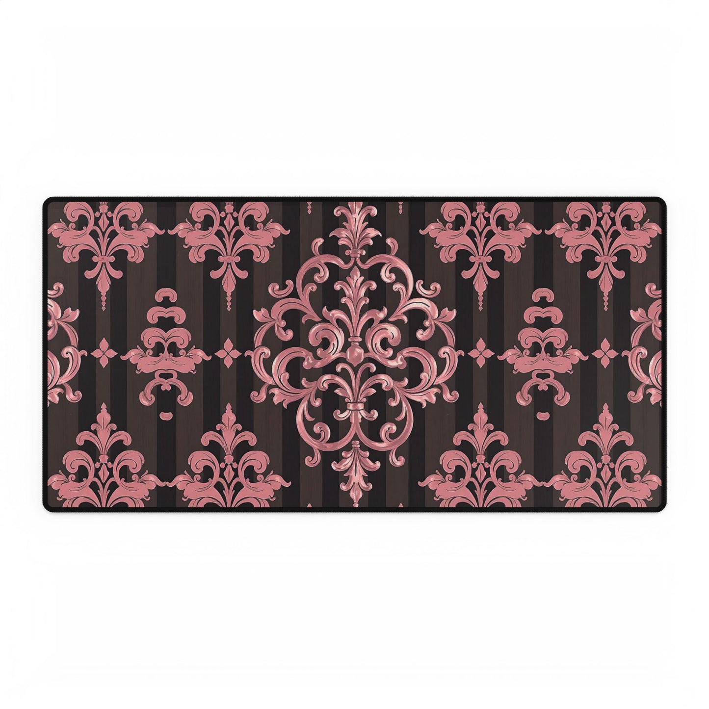 Elegant Floral Motif Desk Mat for Home Office Decor - Brown Striped Mauve Damask