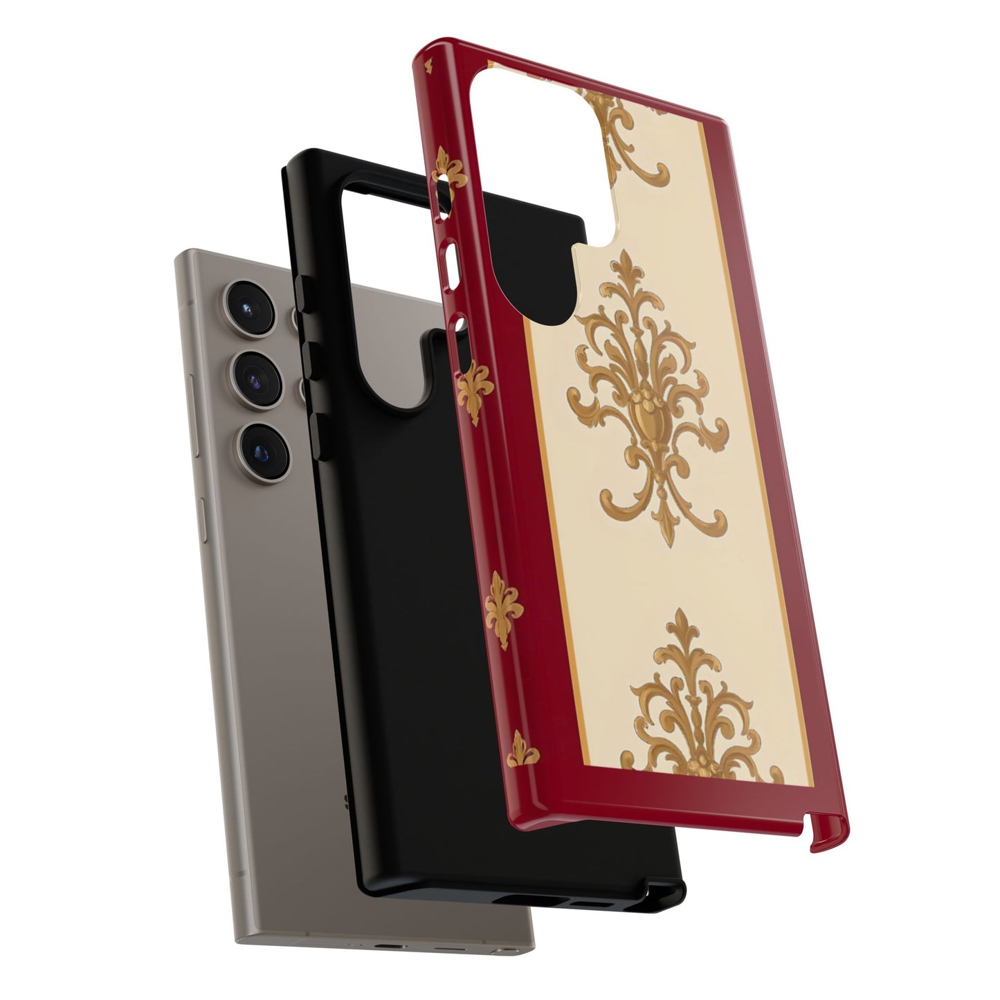 Elegant Floral Motif Phone Case - Tough Cases with Vintage Design - Dusk Red Striped Gold Damask