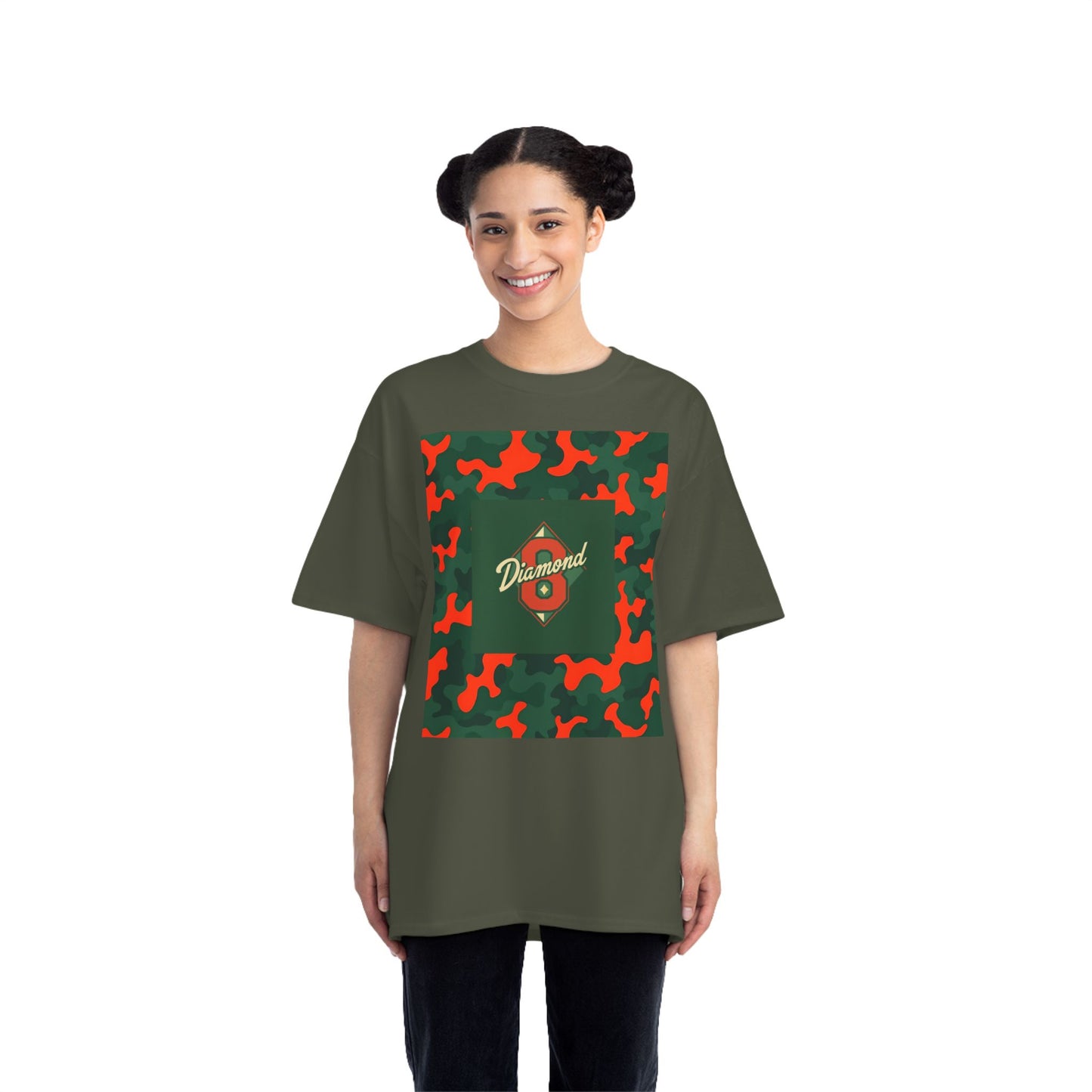 Camo Graphic Tee, Unisex, Trendy Streetwear, Stylish Summer Top, Perfect for Casual Outings - Green & Orange Camo Diamond 8