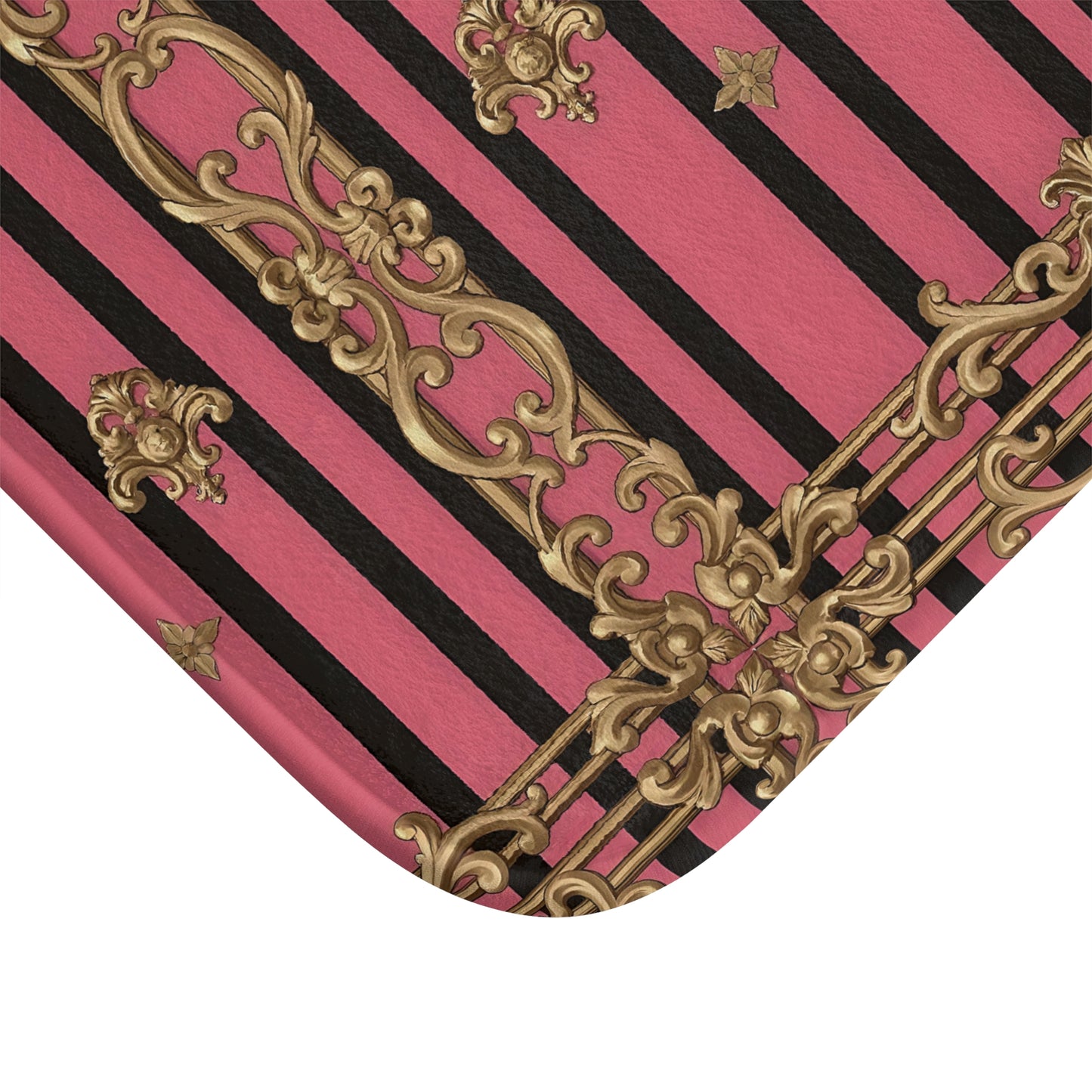 Elegant Pink and Gold Striped Bath Mat, Luxurious Home Decor for Bathroom, Wedding Gift, Spa Gift, Bathroom Accessories - Pink Striped Gold Rococo