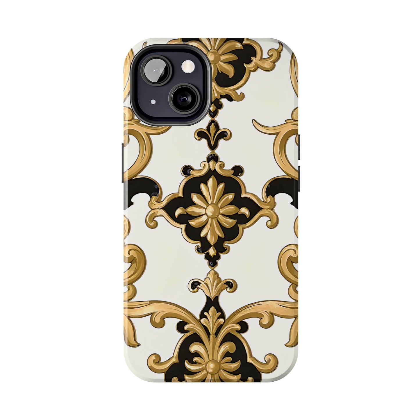 Elegant Floral Tough Phone Cases, Durable Phone Cover, Stylish Phone Accessories, Gift for Her, Chic Phone Cases - Black & Gold Rococo