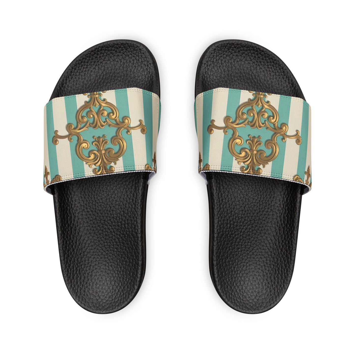 Chic Removable-Strap Sandals | Stylish Summer Footwear, Beach Sandals, Casual Slides, Floral Pattern - Matte Green Striped Rococo