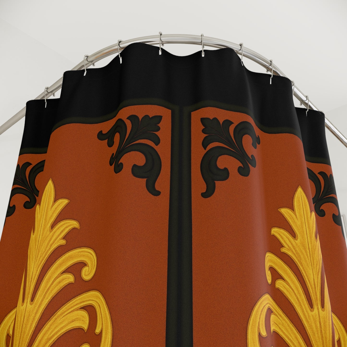 Dusk Terracotta Baroque Shower Curtain — Ornate Bath Decor