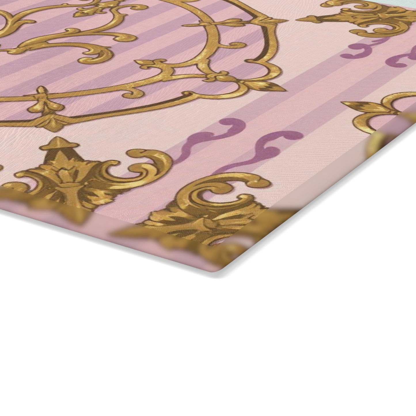 Lavender & Alabaster Striped Gold Baroque Design Glass Cutting Board, Elegant Kitchen Decor, Unique Gift for Home, Birthday, Wedding, Housewarming