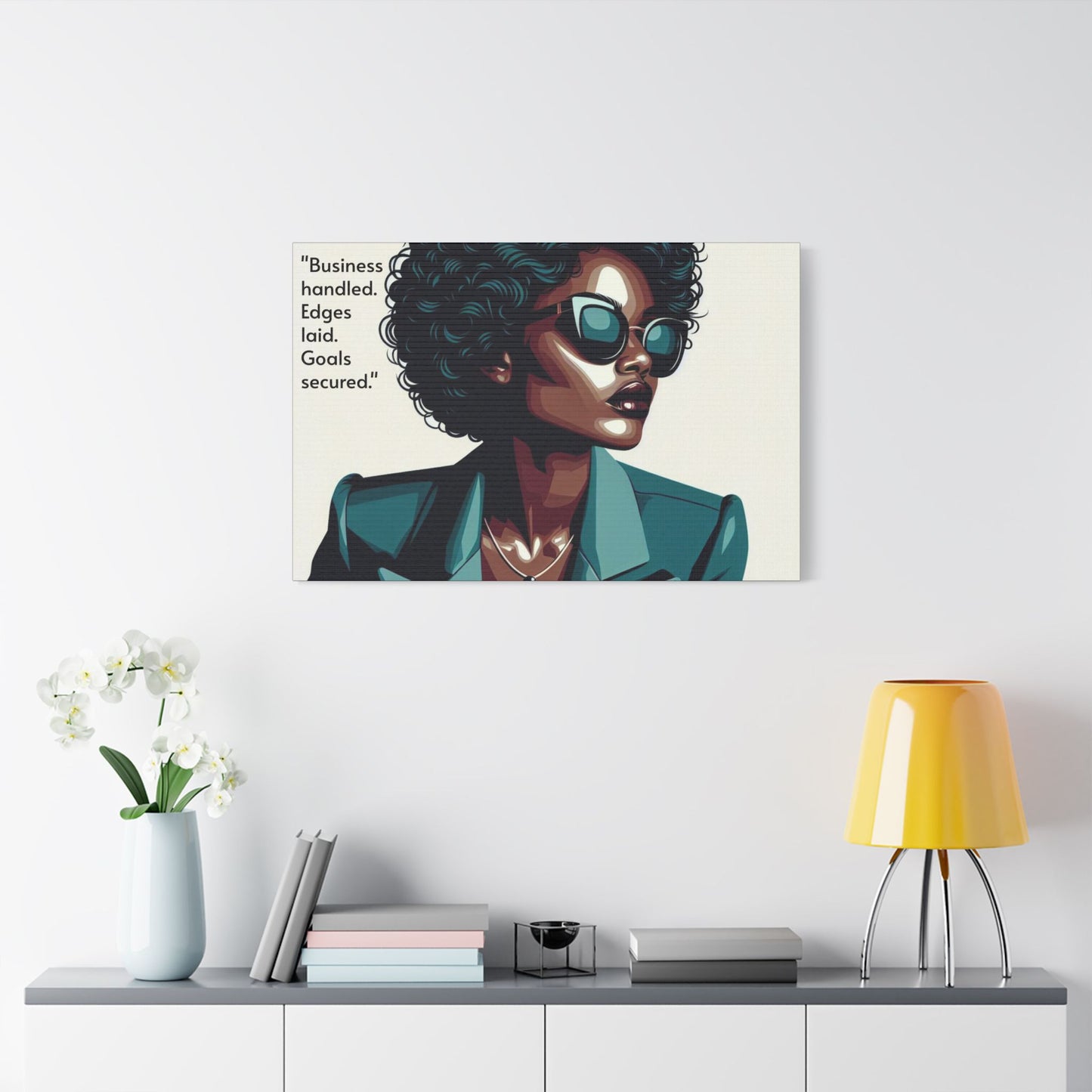 Afro Art Print Canvas, Wall Decor, Satin Stretched Canvas, African American Art, Office Decor, Home Decor - "Business handled."